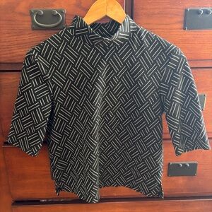 Zara Trafaluc Black White Geometric Mock Neck Top Fall Winter Collection Size M
